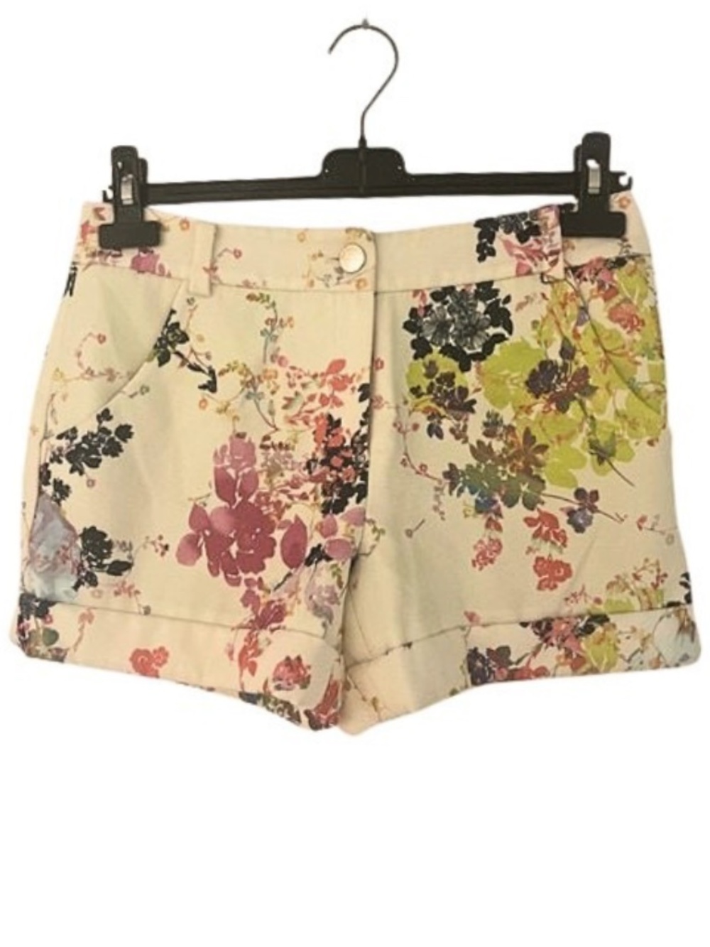 Ted Baker Cuffed Floral Shorts Cream Multi-Color Sz 1 / US 4
